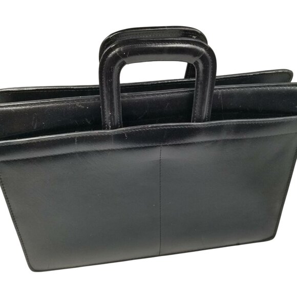 Black Briefcase Leather Unisex Laptop 15" Computer Carrying Case Bag - Picture 1 of 9